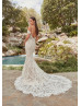 Detachable Sleeves Ivory Lace Tulle Bohemian Wedding Dress